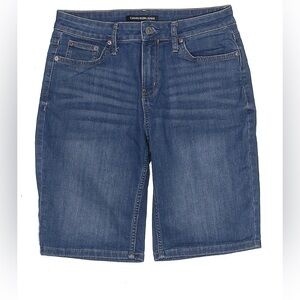 Calvin Klein Jean Shorts High-Rise Dark Whiskered Wash Blue Denim 5-Pocket Sz 8